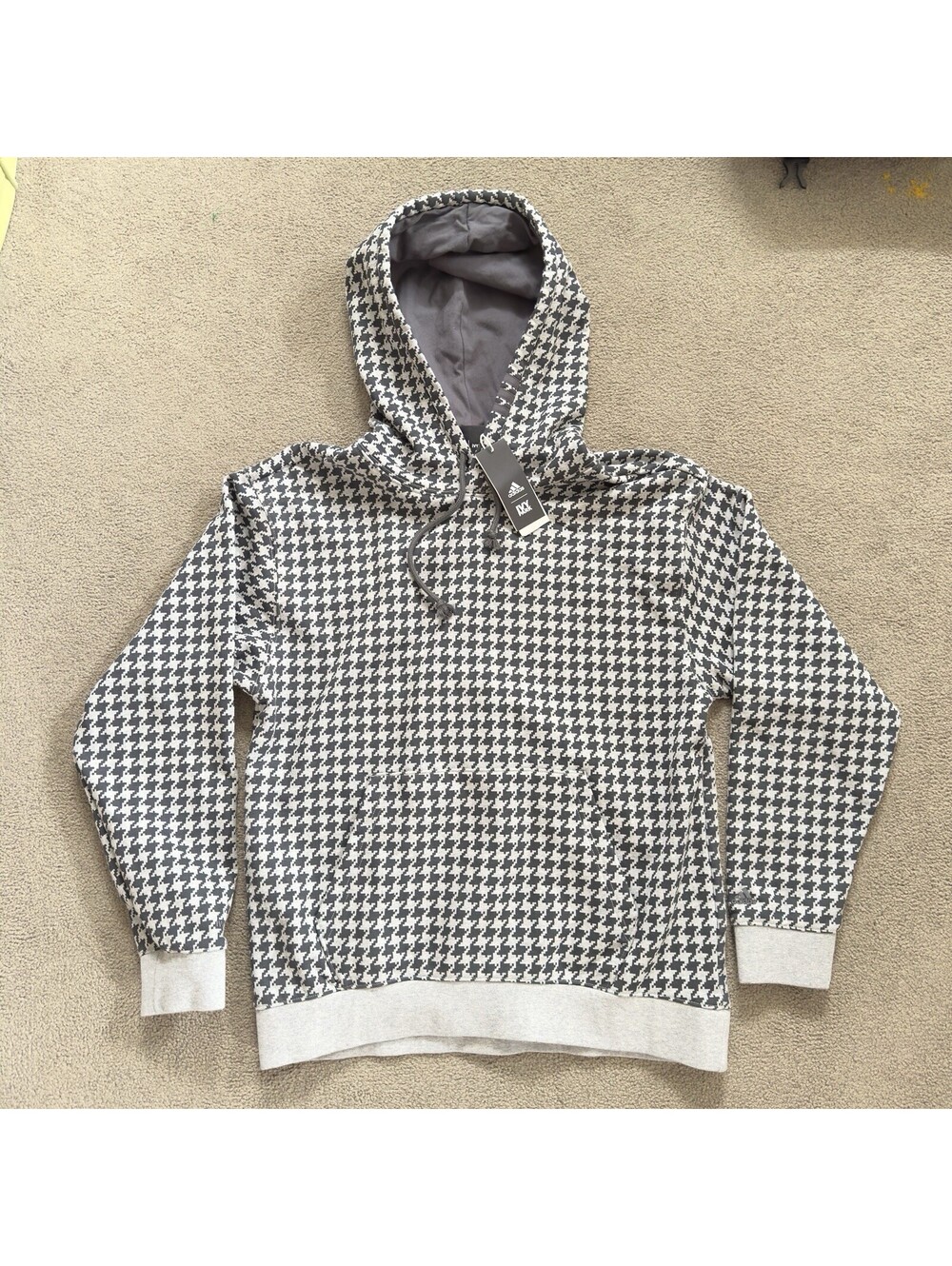 Adidas Ivy Park Hoodie Houndstooth aop Medium Men's Heavy thick black gray